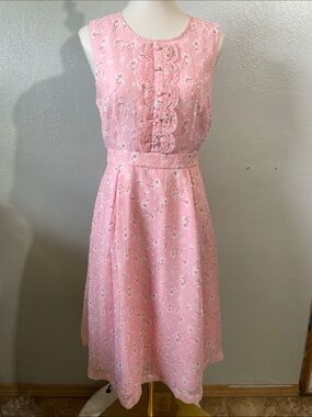 Romantic Pink Swiss Dot Ruffle Fit Flare Midi Dress Sleeveless ModCloth Medium